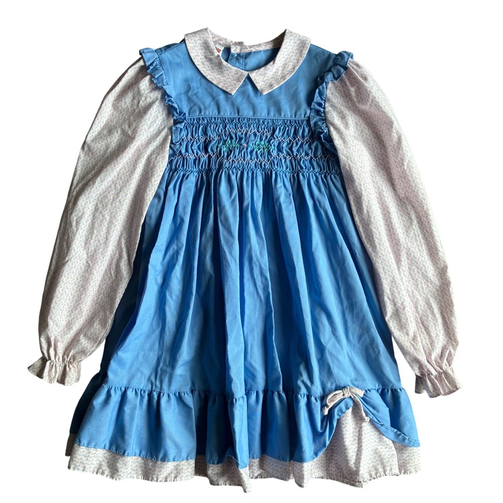 Vintage 90s Winnie The Pooh Smocked Dress Prairie Cottagecore Peter Pan Size 6X